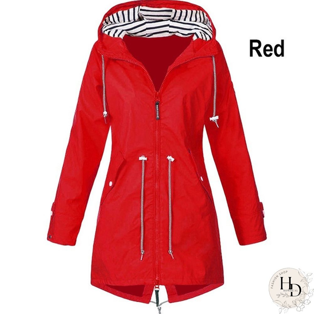 Women Waterproof Zipper Rain Jacket Solid Color Ladies Outdoor Mountaineering Lightweight Raincoats Plus Size S-5XL