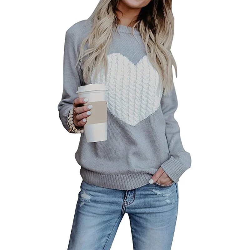 Wongn Wongn / Winter Women's Knit Sweater Plus Size Love Knit Long Sleeve Jumper Sweater Woman