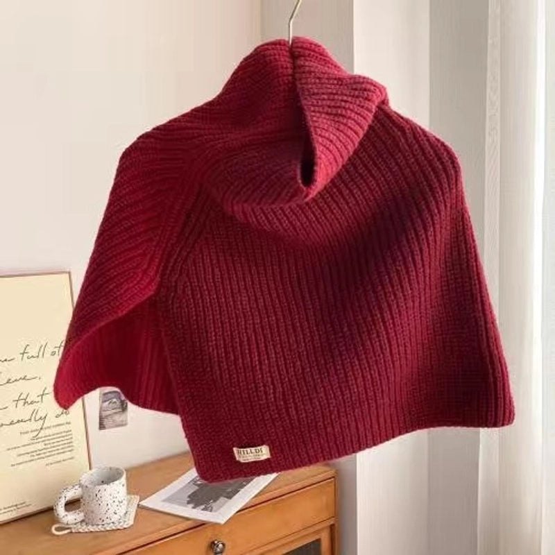 Korean Style High-grade Color Matching Turtleneck Collar Women’s Autumn And Winter Versatile Pullover Scarf New Cape Knitted Shawl