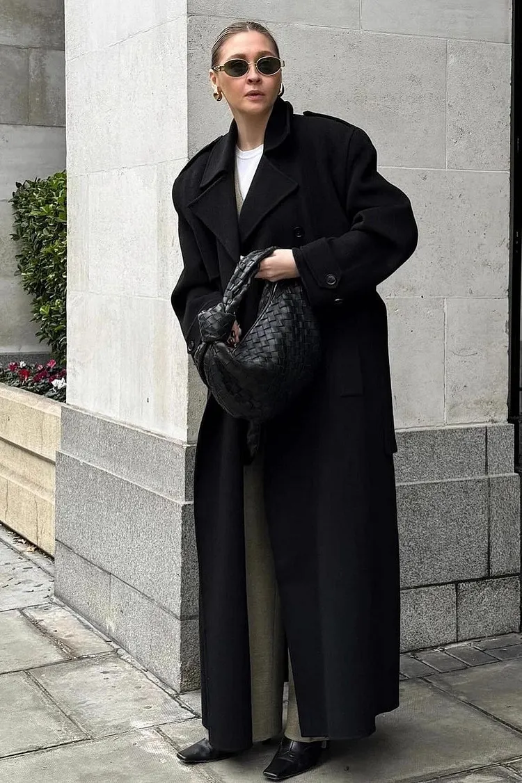 Long Line Solid Notch Collar Tied Overcoat
