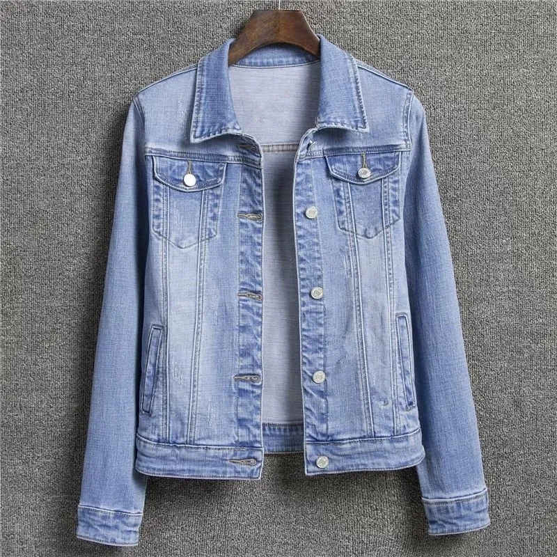 Wwshell costumes for women hot 2024 Autumn Women's Casual Denim Jacket Jacket Women's Long-Sleeved Single-Breasted Jeans Jacket Women's Short Top