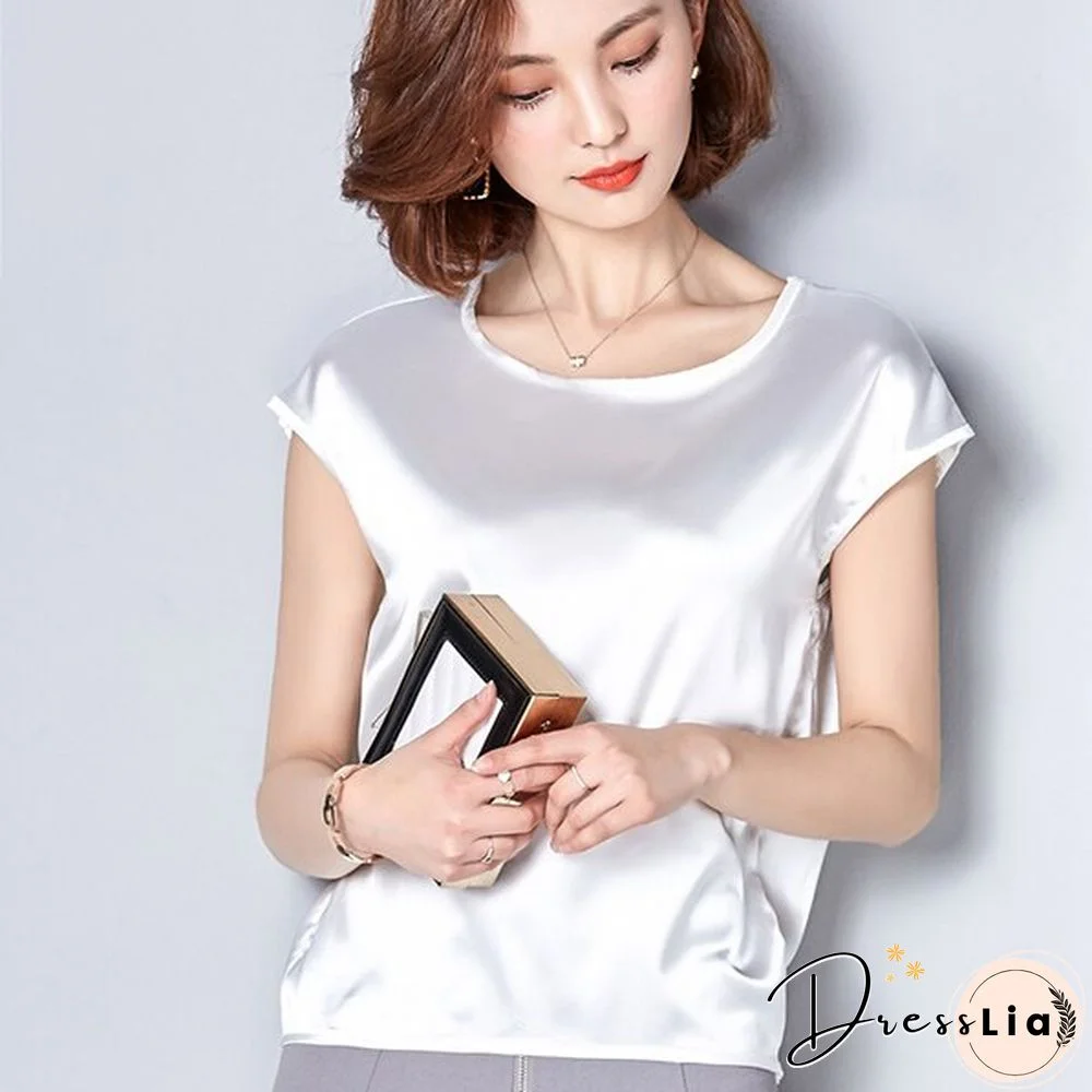 Women Tops Fashion Elegant O-Neck Short Sleeve Solid Shirt Women Blouses