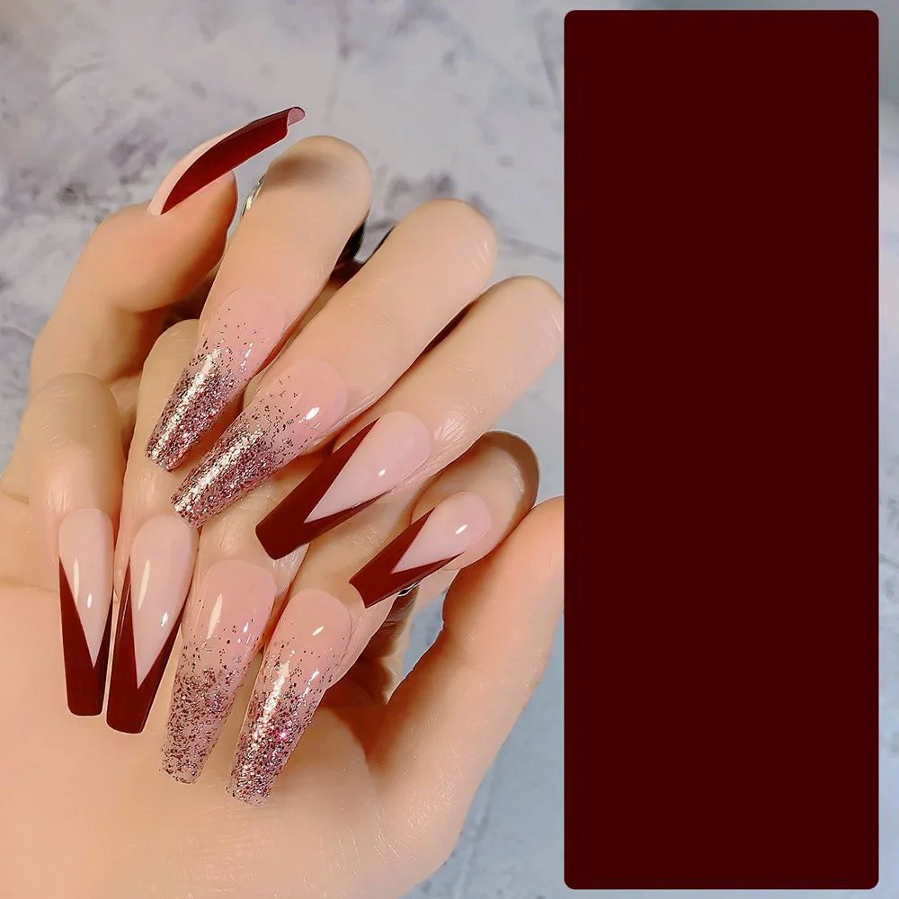 Long Coffin False Nails DIY French Ballerina Fake Nails Women Full Cover Nail Tips Press On Nails With Glue nails accessories