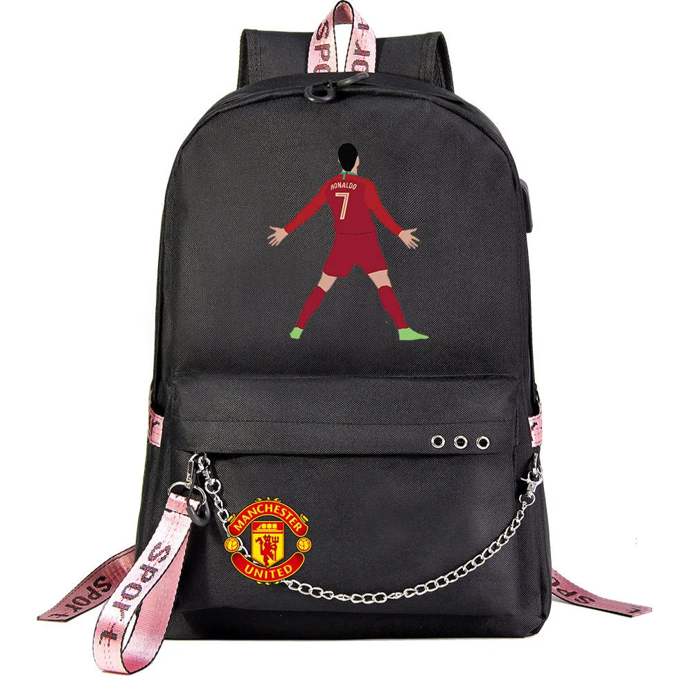 Buzzdaisy Cristiano Ronaldo Theme School Bag with 15-inch Laptop Compartment and USB Charging Cable
