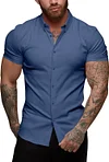 URRU Men's Muscle Dress Shirts Slim Fit Stretch Short Sleeve Casual Button Down Shirts for Men