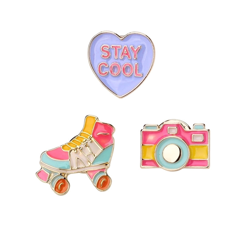 Cute Romantic Sweet Skates Camera Heart Shape Alloy Enamel Kid’S Adults Brooches