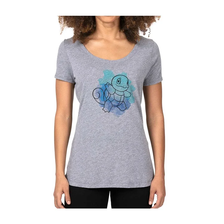 Squirtle Watercolor Heather Gray Fitted Scoop Neck T-Shirt - Women