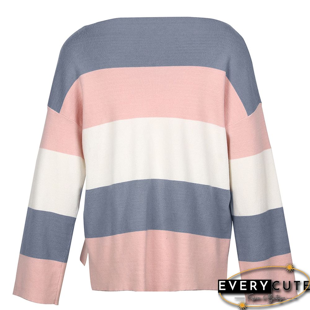Pink Colorblock Striped Knitted Sweater