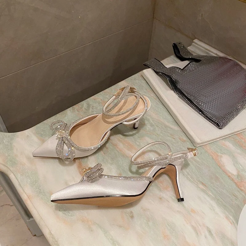 Eilyken Style Crystal Butterfly Women Pumps Jelly Office Lady Shoes Summer Slingbacks High heels Wedding Bridal Shoes