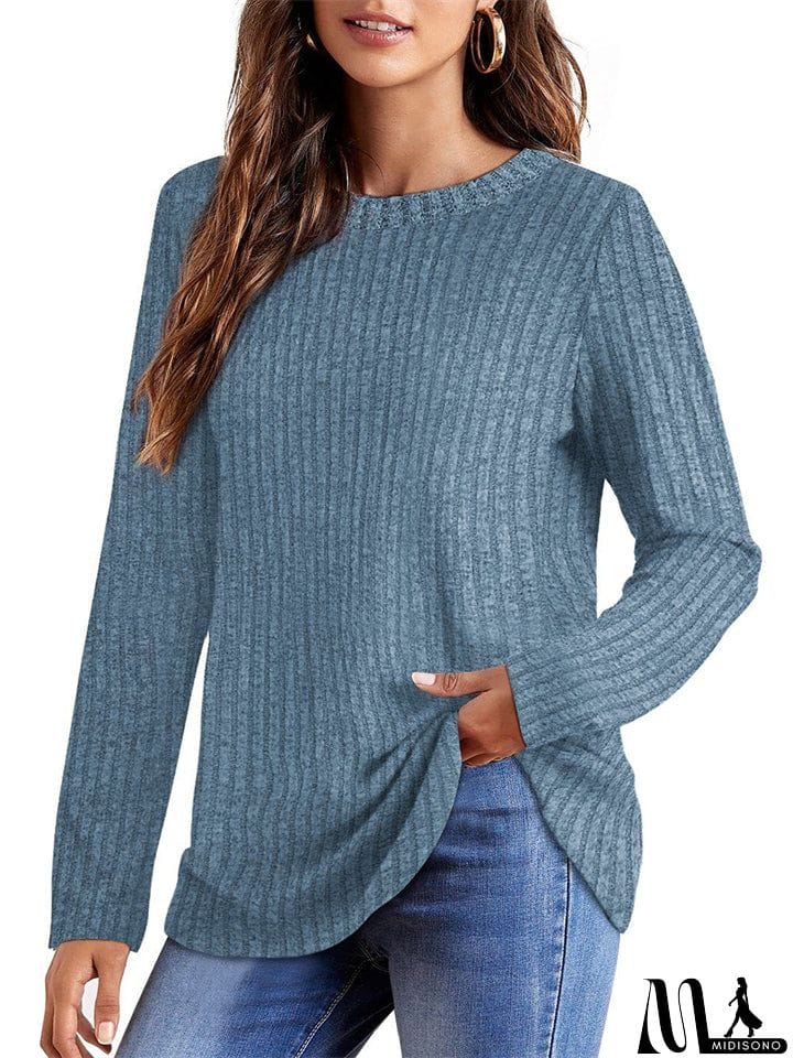 MidiSono - Female Knitwear Solid Ribbed Autumn Winter T-shirts