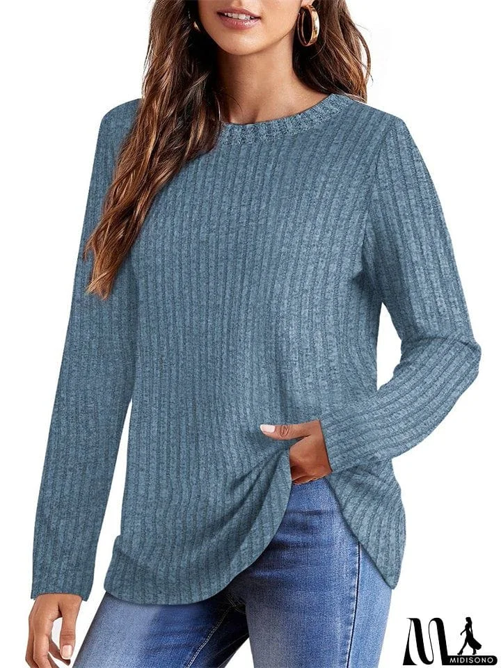 MidiSono - Female Knitwear Solid Ribbed Autumn Winter T-shirts