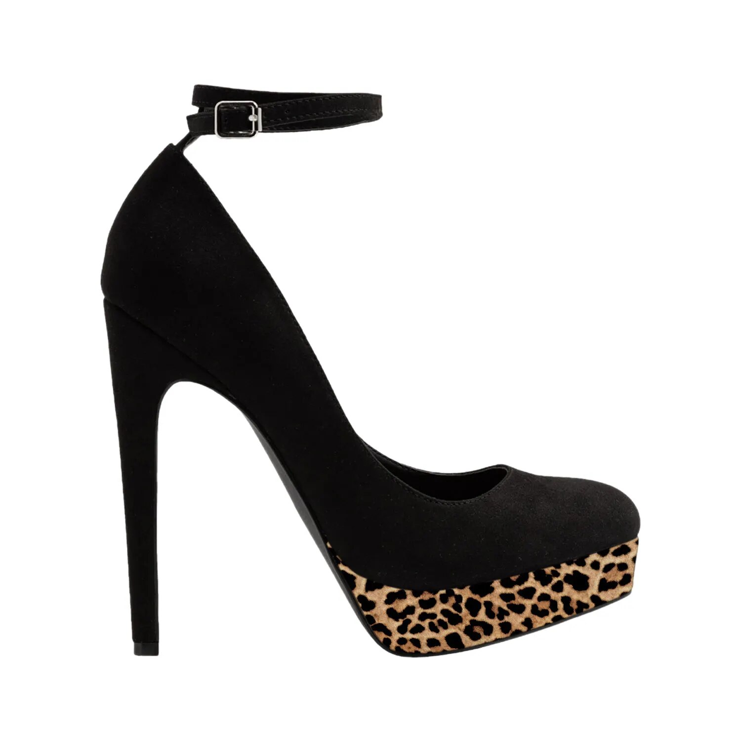 TAAFO Tiger Pattern Platform Stilettos Women's Pumps High Thin Heels Round Toe Party Ladies Buckle Strap Shoes Big 