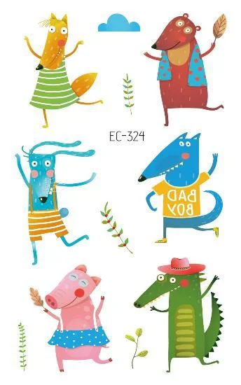 24 kinds Cartoon Animals Temporary Tattoo Stickers for Kids Lion Tiger Giraffe Elephant Fox Hedgehog Turtle tatouage temporaire