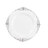10 Pack | 8" Round Plastic Dessert Salad Plates In Vintage White, Silver Leaf Embossed Baroque Disposable Plates