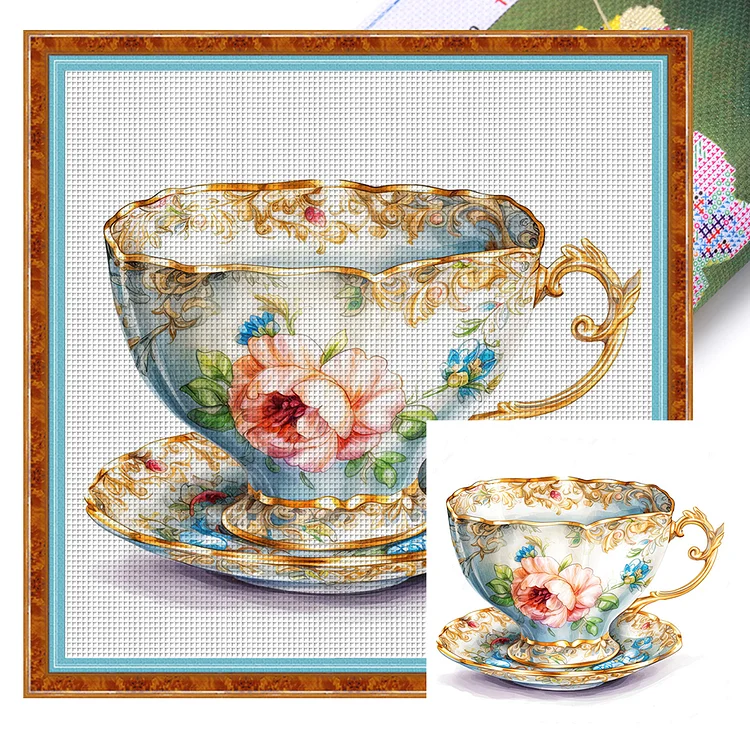 Flower Tea Cup 14CT (40*40CM) Stamped Cross Stitch gbfke