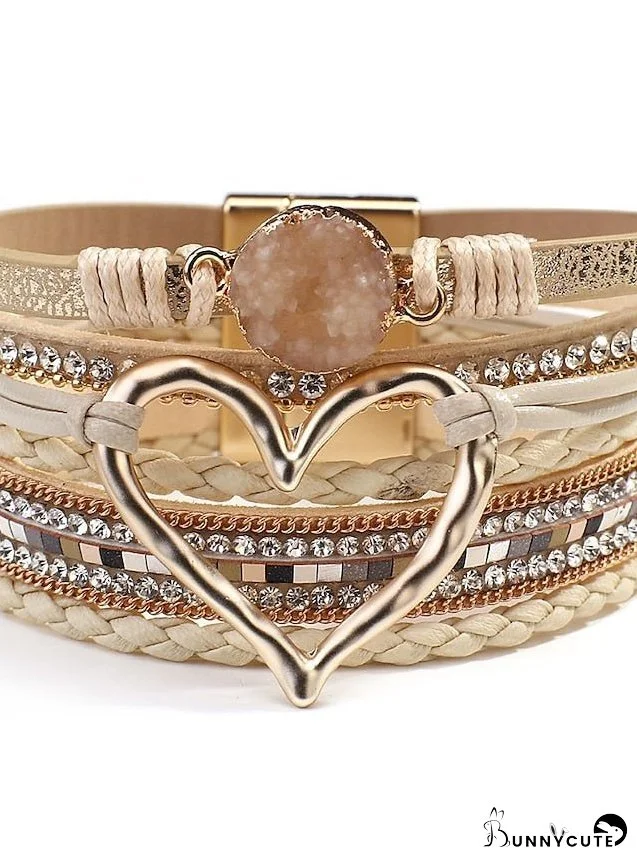 1pcs Plaited Wrap Heart Statement Personalized Leather Bracelet Jewelry For Women's Daily Holiday Beach