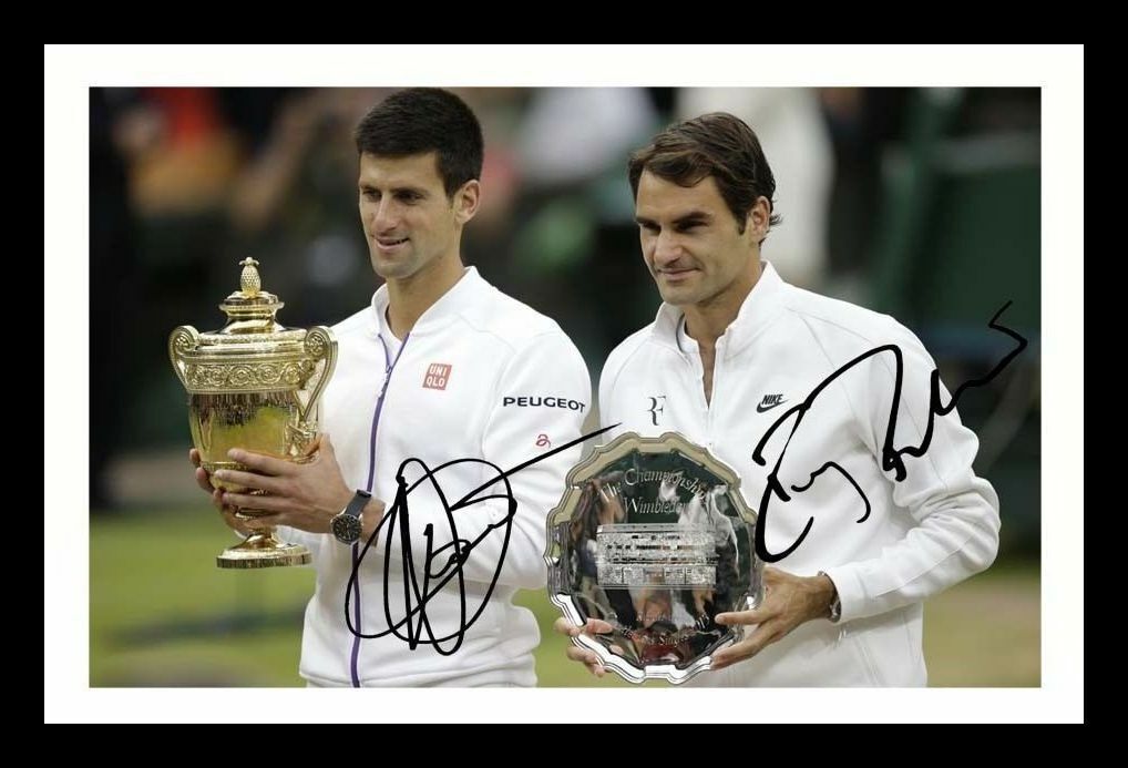 Novak Djokovic & Roger Federer - 2015 Wimbledon Signed & Framed Photo Poster painting