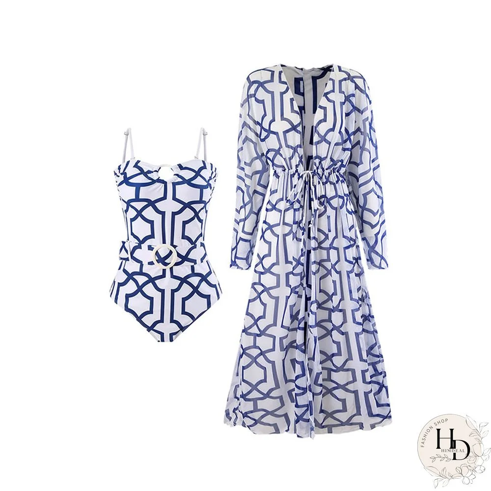 Abstract Line Print Swimsuit