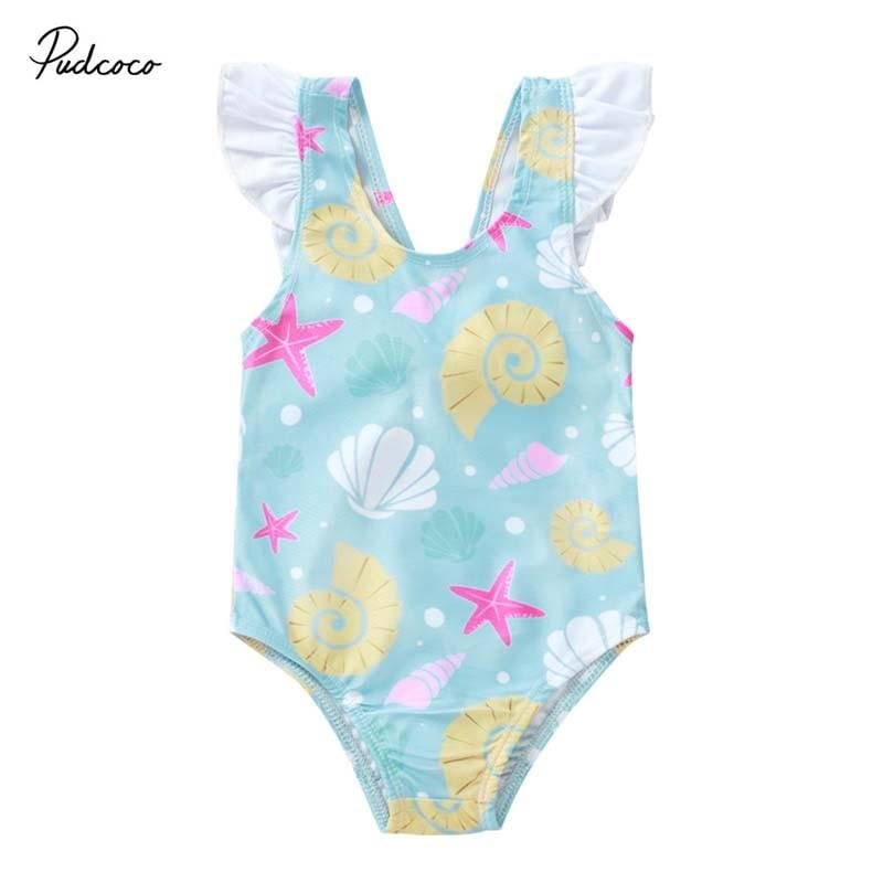 2020 Summer Swimsuit Newborn Infant Baby Girl Shell Print Swimsuit Swimwear Ruffle Swimming Colorful One Piece Bikini
