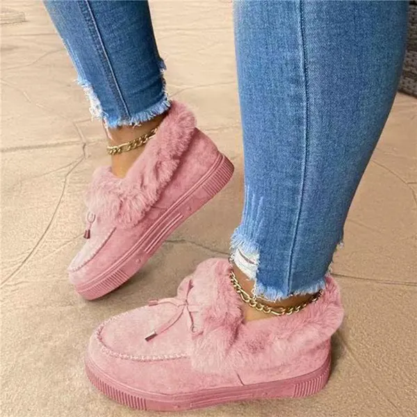 Winter Women Fashion Flat Shoes Suede Women Cute Soft Fur Padded Shoes Slip On Platform Ladies Casual Shoes
