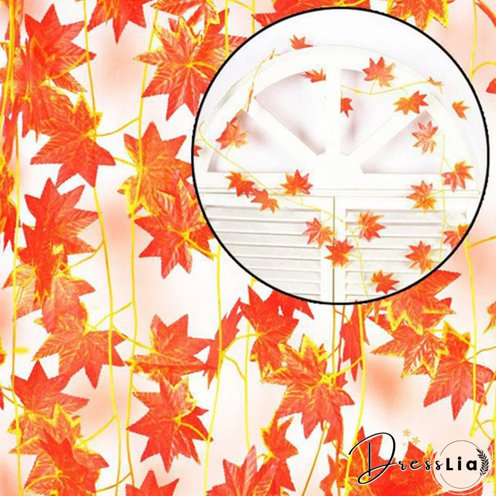2.4m Window Autumn Leaves Garland Maple Leaf Wreath Vine Fake Foliage Home Garden Decor