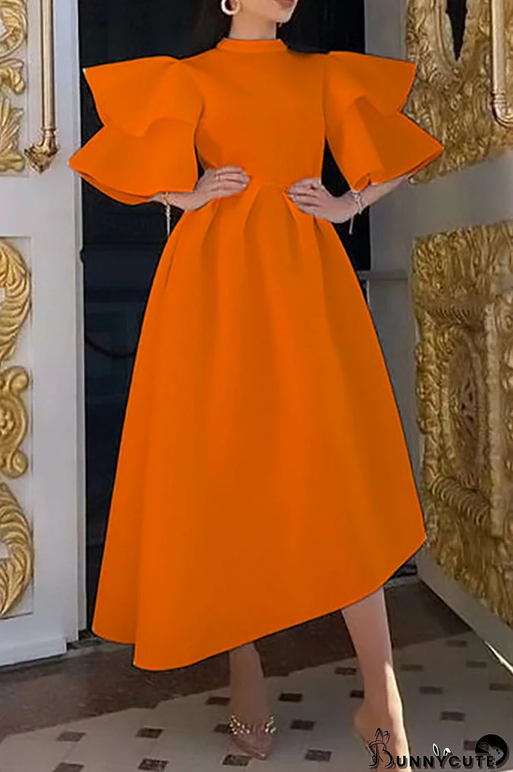 Orange Fashion Formal Solid Patchwork Half A Turtleneck Evening Dress