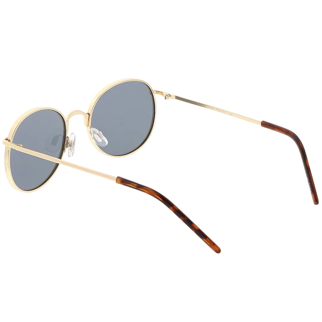 Classic Metal Round glasses Thin Arms Colored Mirror Flat Lens 52mm