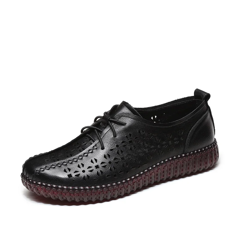 Yyvonne The Size Of The Leather Soft-Soled Hole Shoes Women's Sandals 4142 Breathable Women's Shoes Hand-Empty Mother Shoes Low Heel