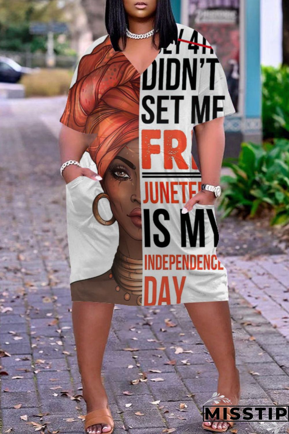 Army Green Fashion Casual Print Basic V Neck Short Sleeve Dress