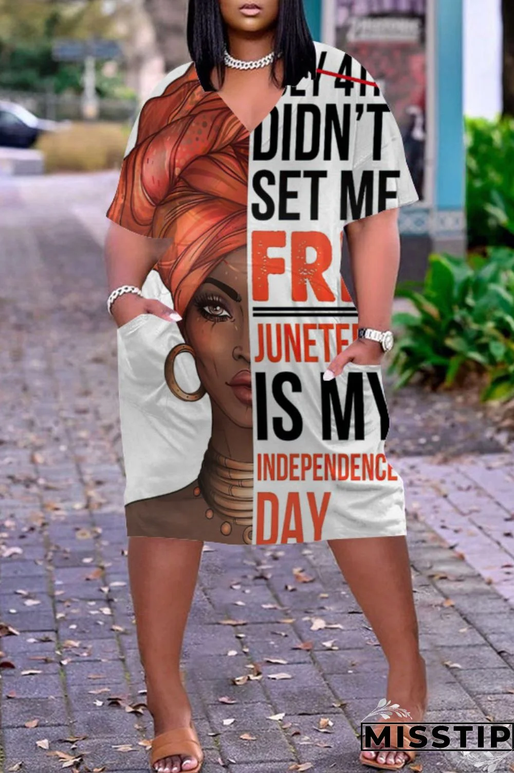 Army Green Fashion Casual Print Basic V Neck Short Sleeve Dress