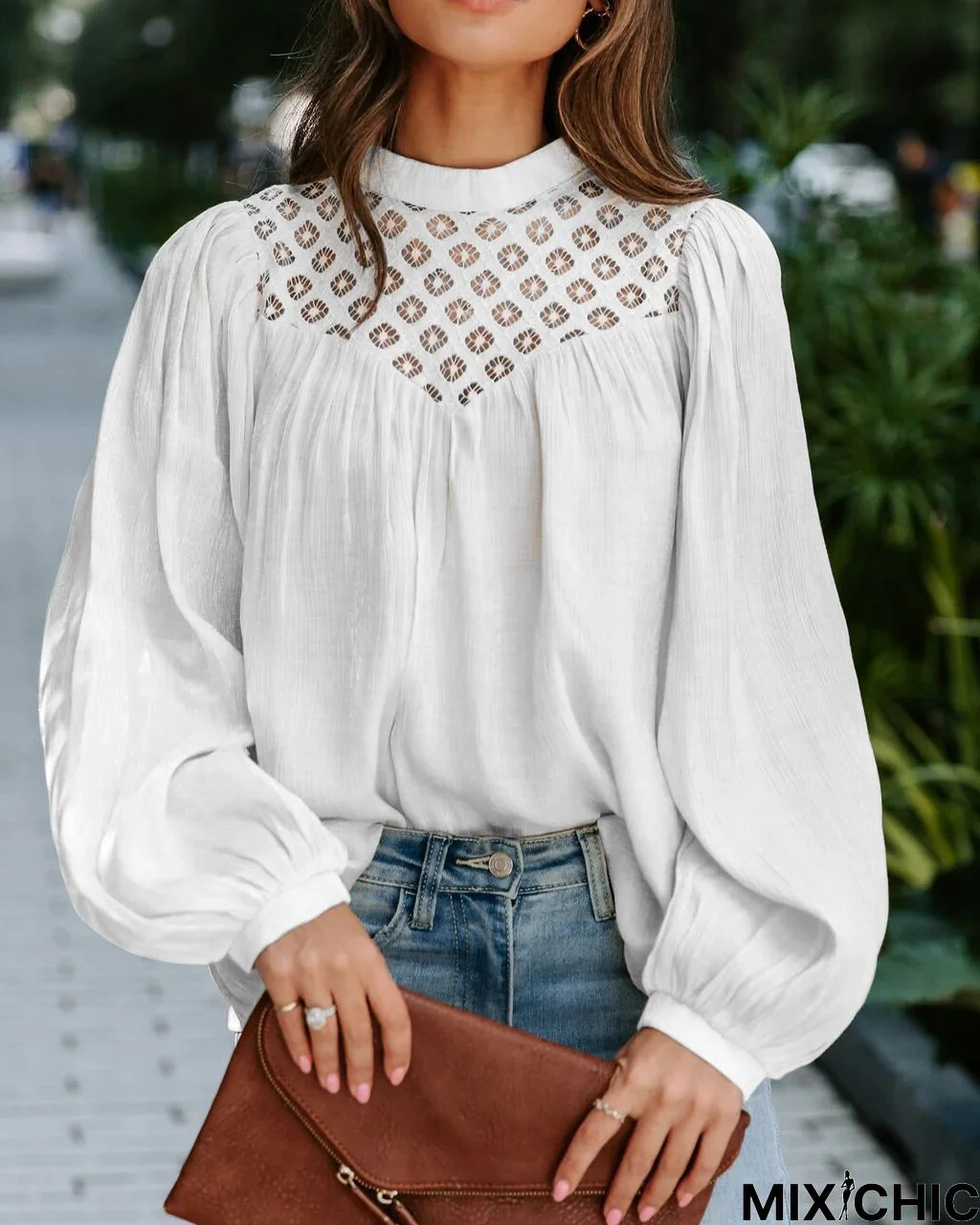 Casual Loosen Crew Neck Lace Top