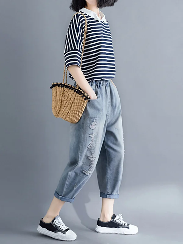 High Waist Ripped Literary Loose Casual Pants