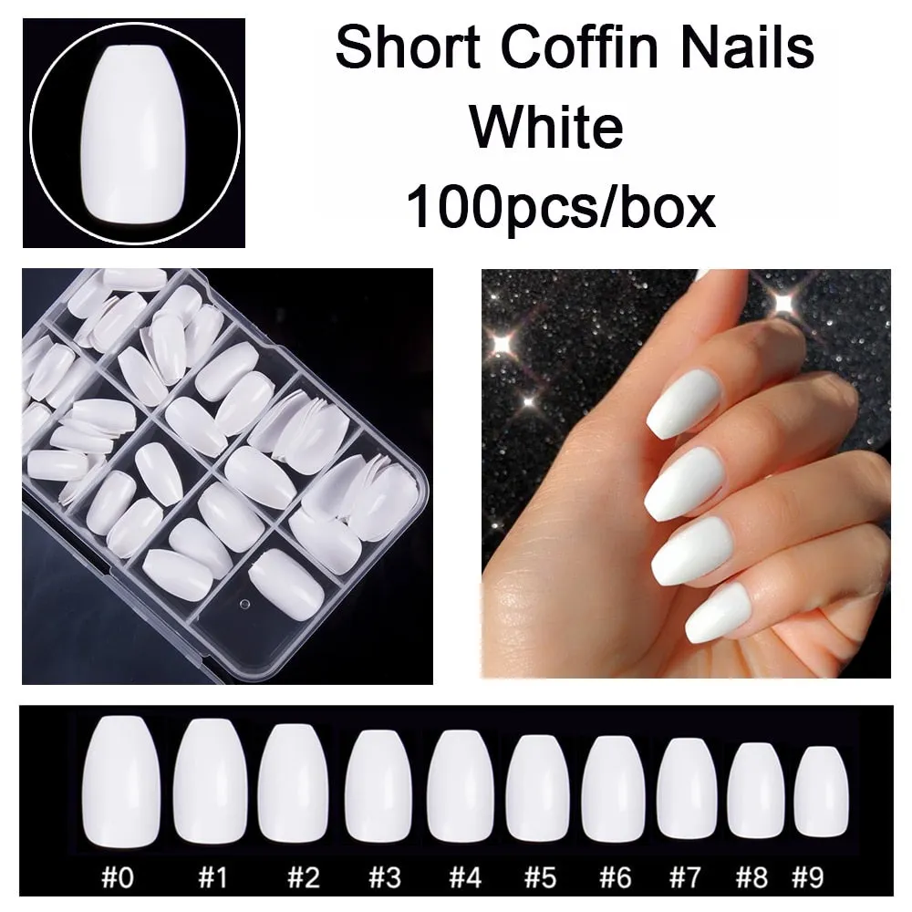 100Pcs/box Nail Tips Short Full Cover Coffin Ballerina False Nails Ballet Shape Acrylic Fake Nails Press On Nails Salon Tools-Nail Inspo