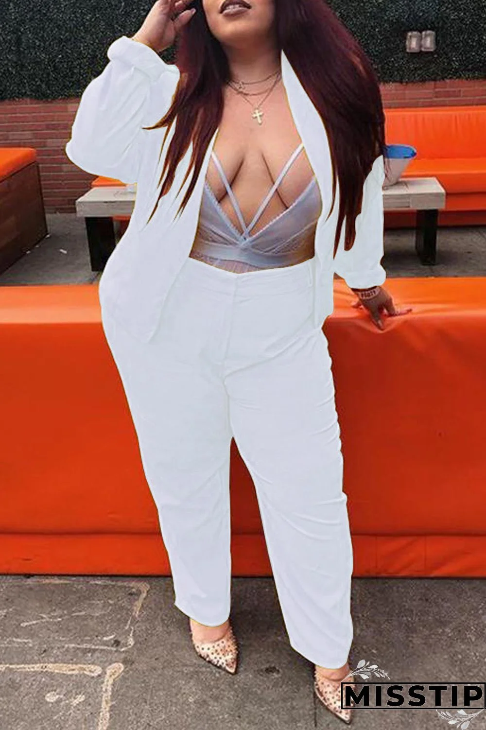 Black Fashion Casual Solid Cardigan Pants Plus Size Two Pieces