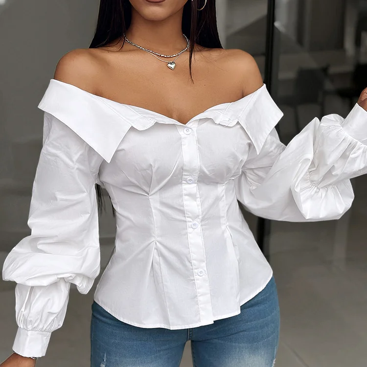 Women's Clothing one-shoulder lantern sleeve shirt_ viptrois