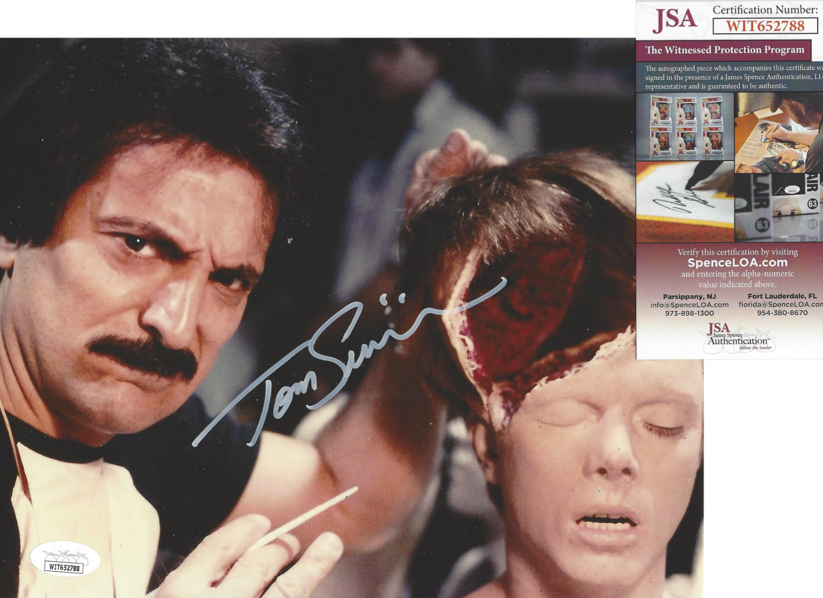 TOM SAVINI SIGNED TEXAS CHAINSAW MASSACRE 2 MAKEUP SFX 8x10 Photo Poster painting PROOF JSA COA