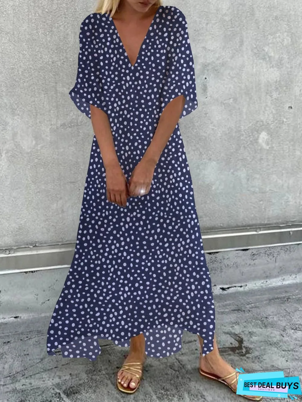 Women's A Line Dress Midi Dress Blue Half Sleeve Floral Ruched Print Summer Fall V Neck Casual Modern