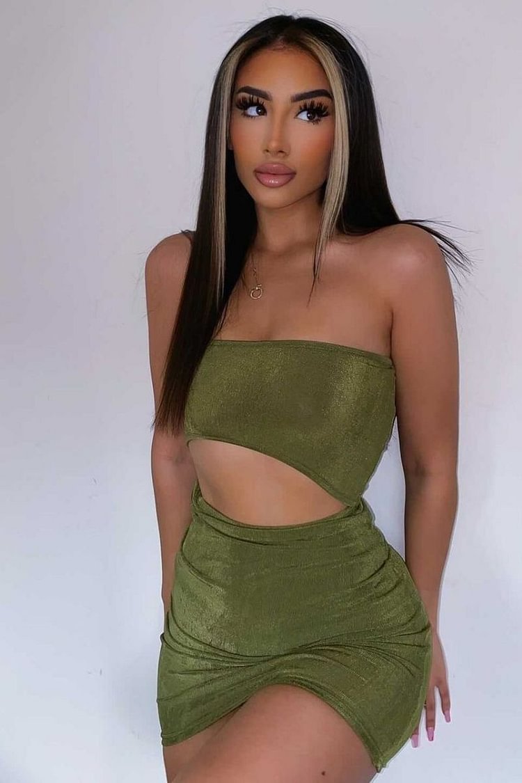 olive green tube top dress