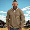 Men's Casual Waffle Country Western Patchwork Neck Long Sleeves Henley T Shirt With Chest Pocket by Inlyline