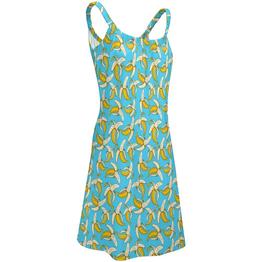 funky beach dresses SFNEEWHO Funky Tropical Banana Print Trendy Fruit Patterned Summer Hawaiian Beach  Dresses Casual Sling Sleeveless Printed Knee Length Dress