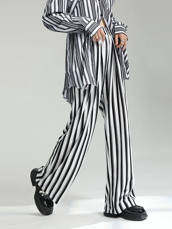 High Waisted Wide Leg Striped Casual Pants Bottoms Trousers