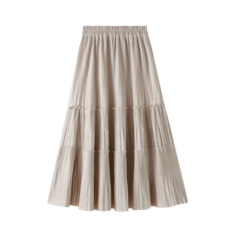 OHRYIYIE Solid Color Female Vintage Long Velvet Pleated Skirt Women Autumn Winter Elegant Fashion Ladies High Waist A line Skirt