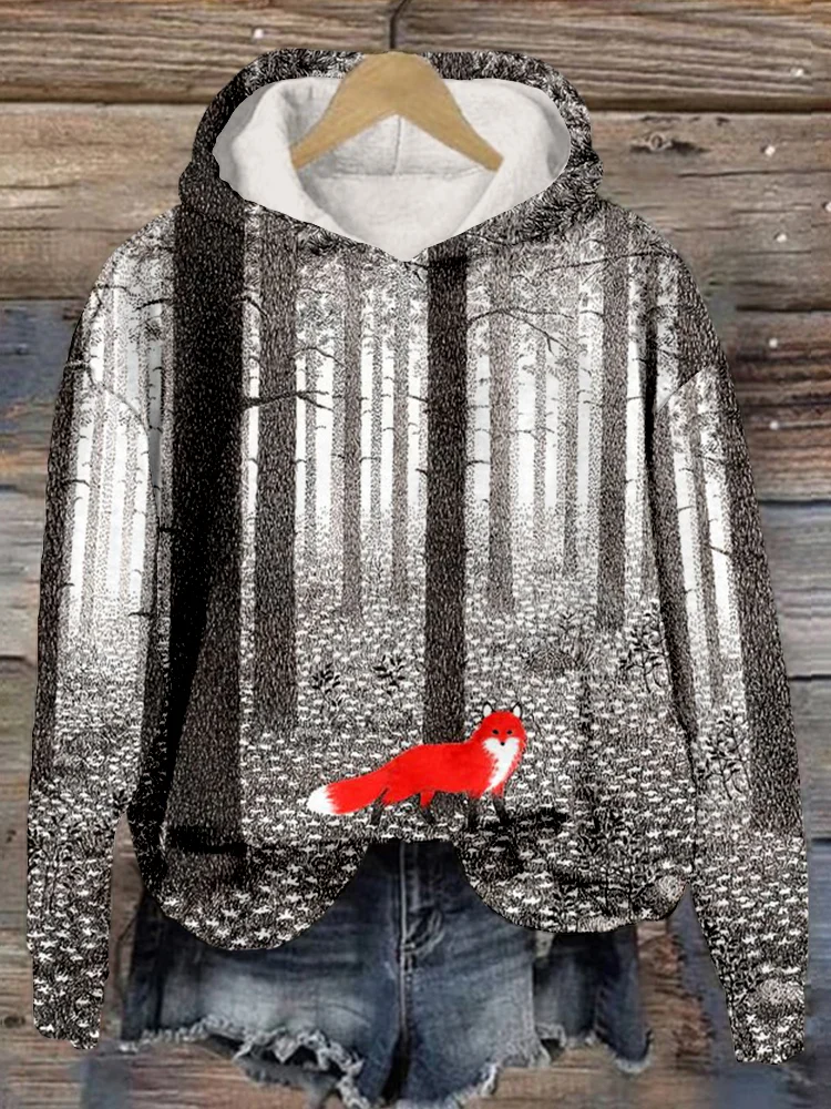 🔥kukelife🔥Red Fox in the Forest Graphic Cozy Hoodie