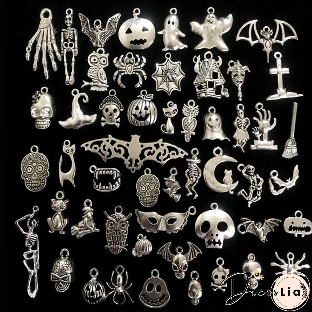Halloween Charms Bat Pumpkin Lantern Spider Witch Skull Charms Pendant Craft Supplies Pendants For DIY Craft Making 50pcs/set