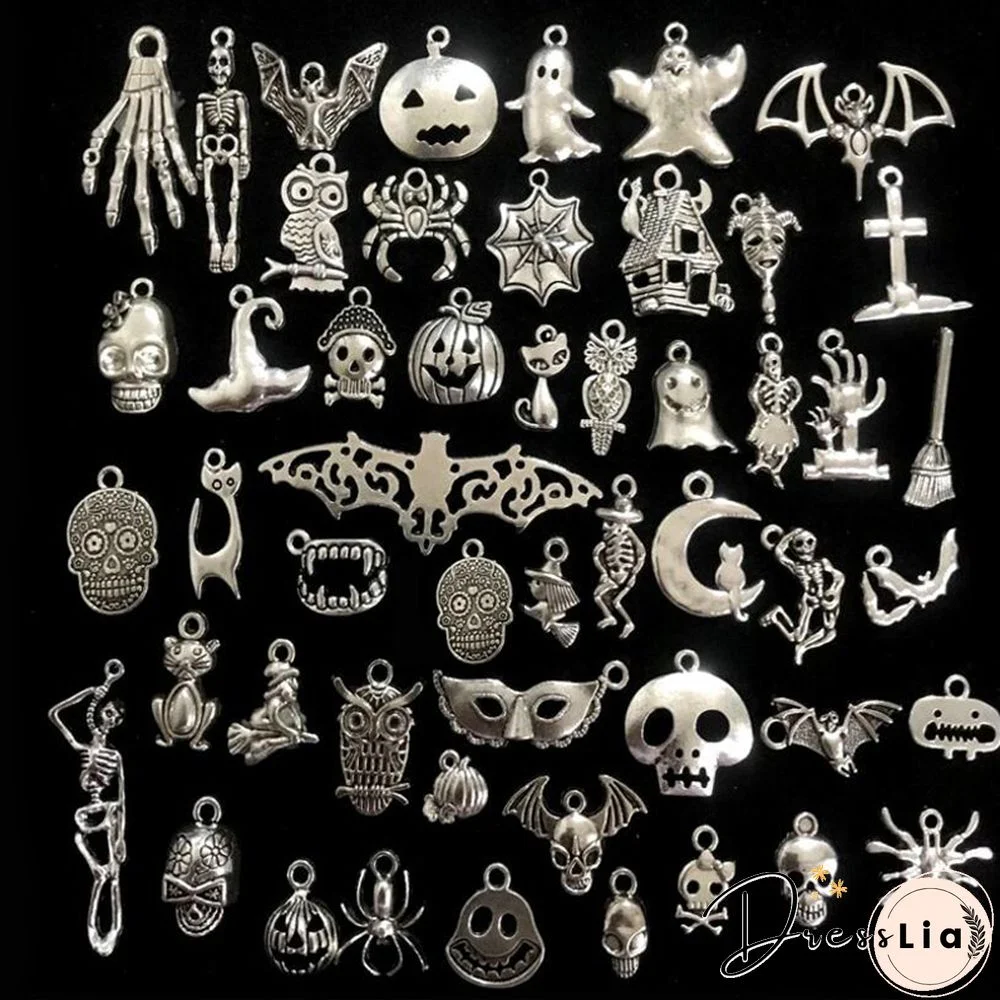 Halloween Charms Bat Pumpkin Lantern Spider Witch Skull Charms Pendant Craft Supplies Pendants For DIY Craft Making 50pcs/set