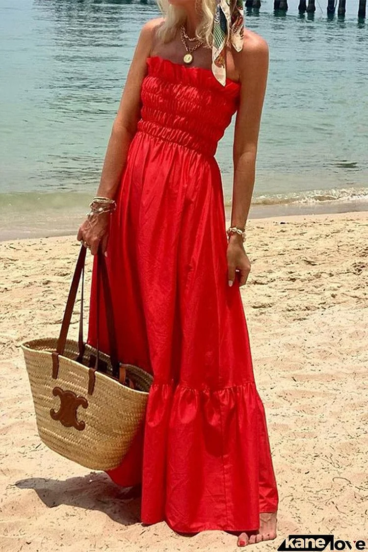 Casual Vacation Solid Solid Color Strapless Sleeveless Dress Dresses