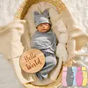2pcs Baby Sleeping Bags and Rabbit Ear Fetal Hat Set, Newborns 0-3 Months Must Haves, Inside 95% Cotton, Soft and Cute, Suitable for Four Seasons