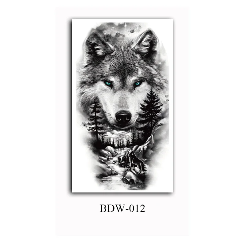 Sdrawing Arm Waterproof Temporary Tattoos for Men Tiger Wolf Animal Tattoo Stickers Body Art Skeleton Fake Tattoo for Women