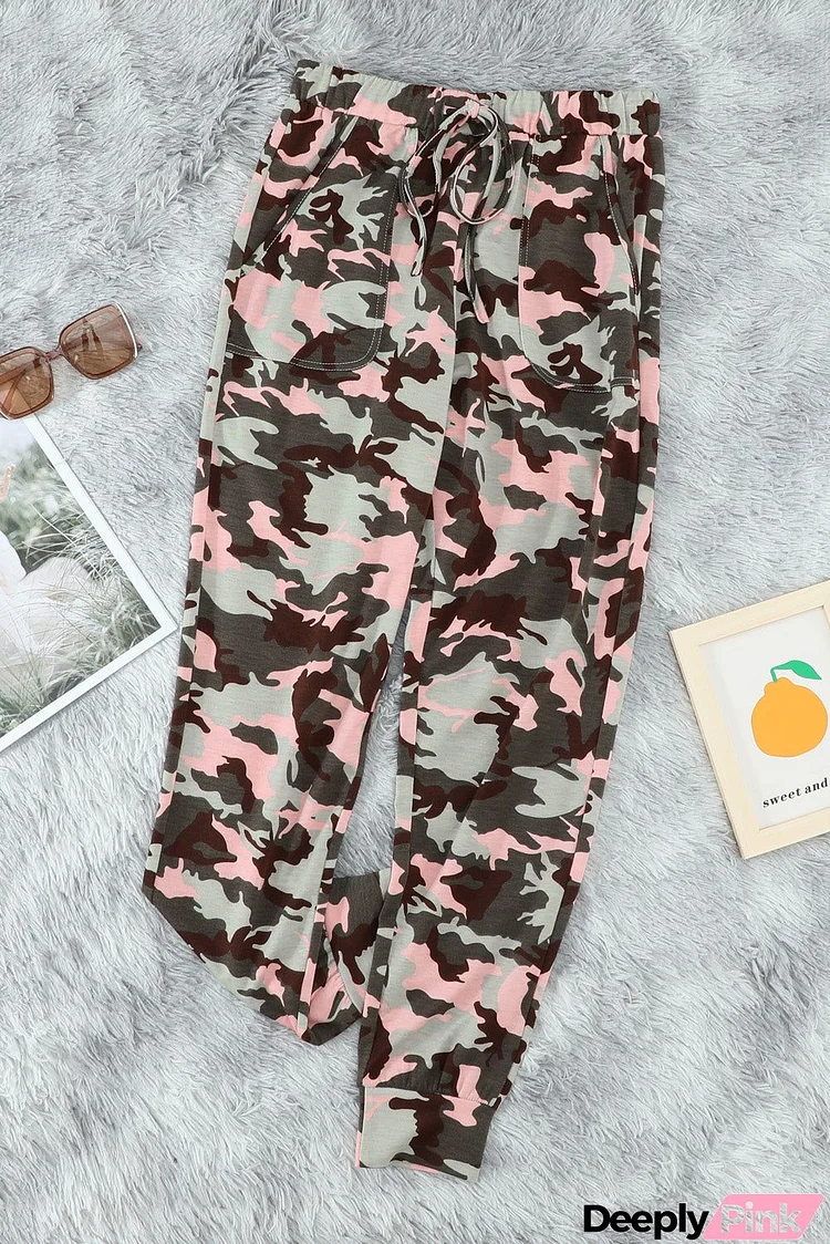 Women's Fashion Pink Camouflage Casual Sports Pants