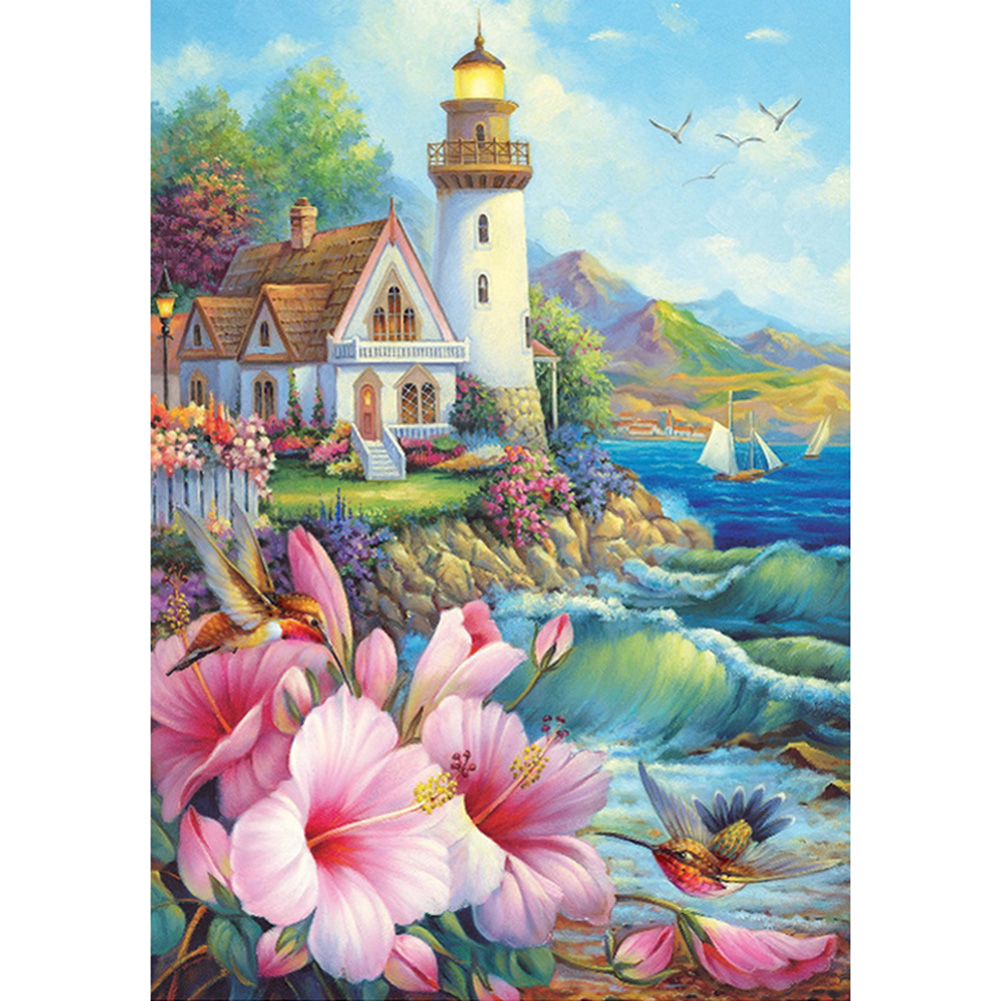 

40*30CM - Seaside House - Round Drill Diamond Painting, 501 Original